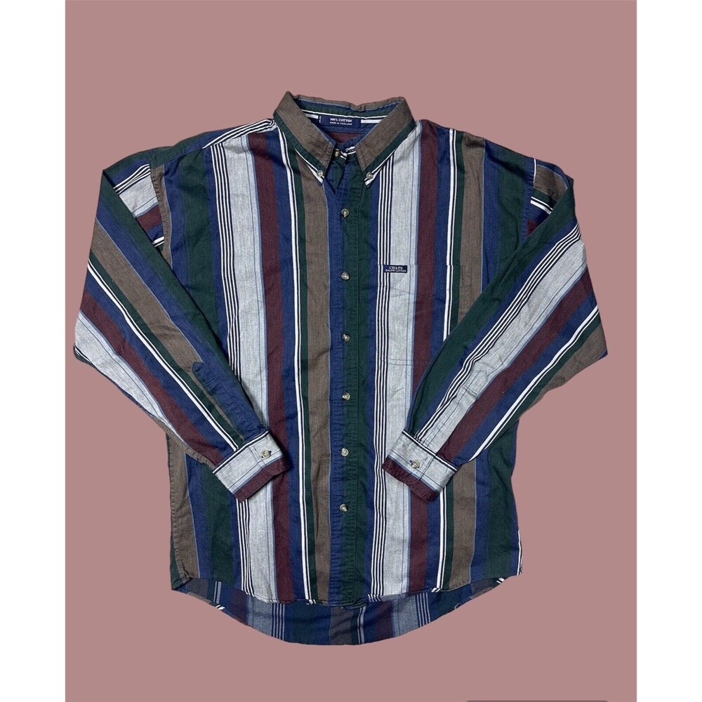 Vintage 90's Chaps Ralph Lauren Mens Button Up Multicolor Black Logo Size Medium
